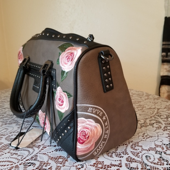 EVVE MILANO Roses Brown Vegan Leather Satchel - Picture 4 of 13